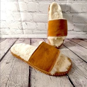 LL bean suede leather shearling slipper slides